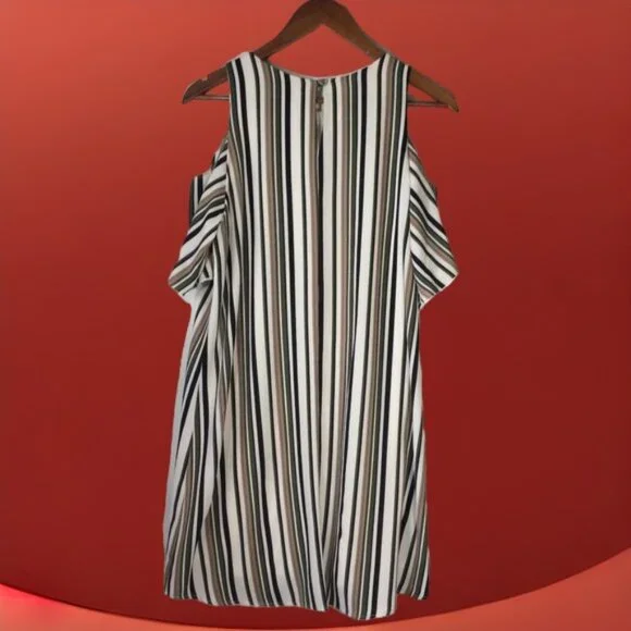 J Roberts Cold Shoulder Dress With Short Sleeves & Pin Stripes Size S - Picture 8 of 9